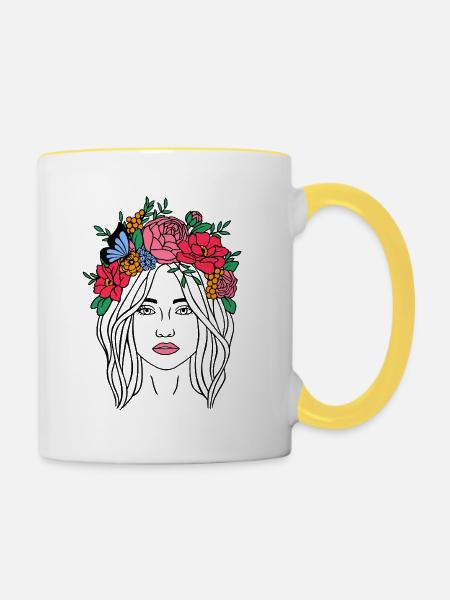 Boho Blumenfrau - Tasse zweifarbig - Weiß/Gelb