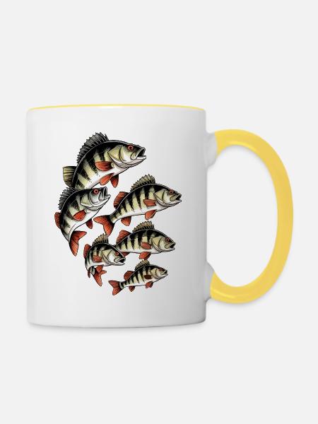 Barsch-Schwarm auf Schwarz - Tasse zweifarbig - Weiß/Gelb