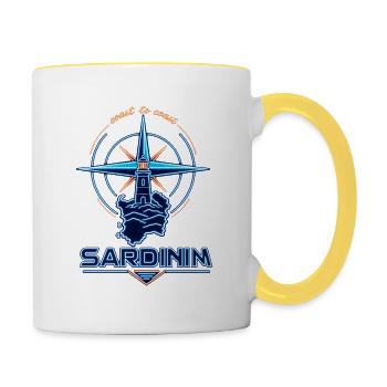 Neon lighthouse compass Sardinia travel badge - Tasse zweifarbig - Weiß/Gelb - Rechts