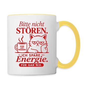 Bitte Nicht Stören Katze Spruch - Tasse zweifarbig - Weiß/Gelb - Rechts