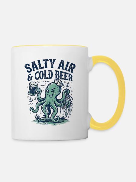 Kaltes Bier Tintenfisch - Tasse zweifarbig - Weiß/Gelb