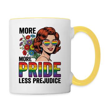 Pride Month LGBTQ – Mehr Stolz, weniger Vorurteile - Tasse zweifarbig - Weiß/Gelb - Rechts