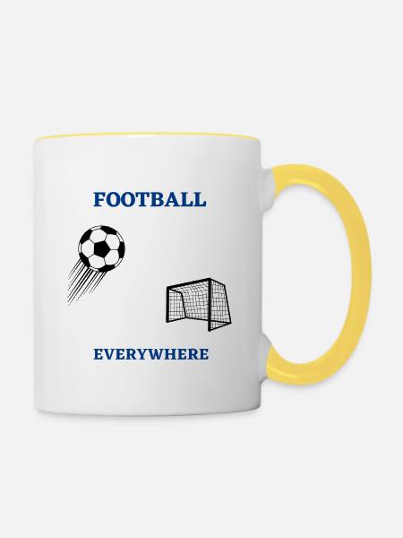 Fußball überall - Tasse zweifarbig - Weiß/Gelb
