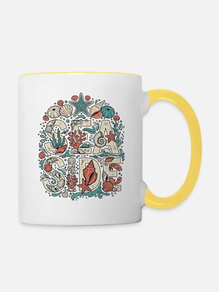 Meer Und Muscheln - Tasse zweifarbig - Weiß/Gelb