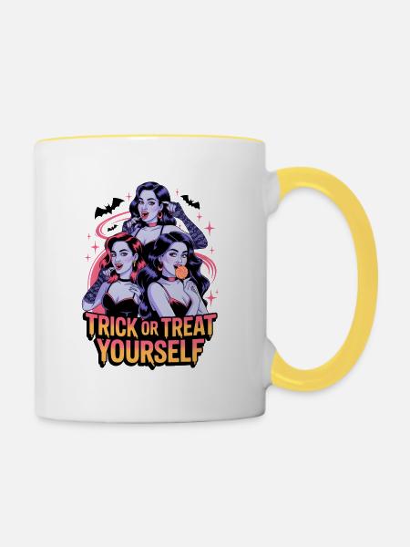 Trick-or-Treat-Pin-up - Tasse zweifarbig - Weiß/Gelb
