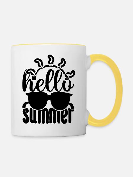 Hello Summer Sonnenbrille SVG Design - Tasse zweifarbig - Weiß/Gelb