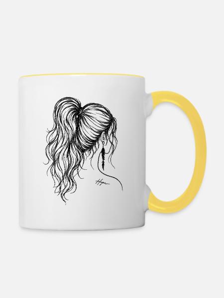 Haar-Line-Art mit Hope Tattoo - Tasse zweifarbig - Weiß/Gelb