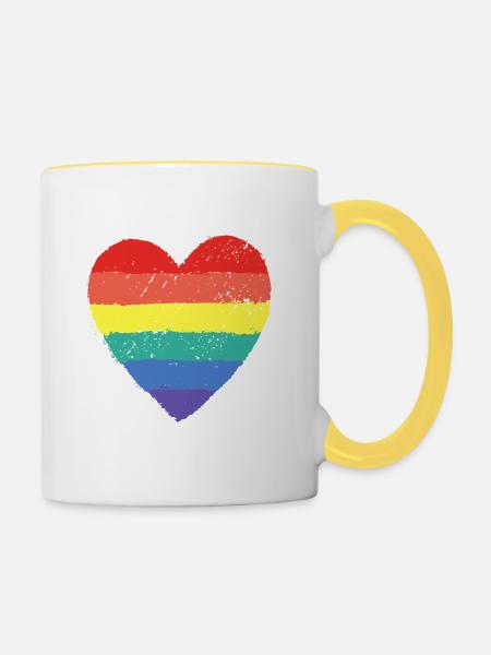 Herz Pride Regenbogen - Tasse zweifarbig - Weiß/Gelb