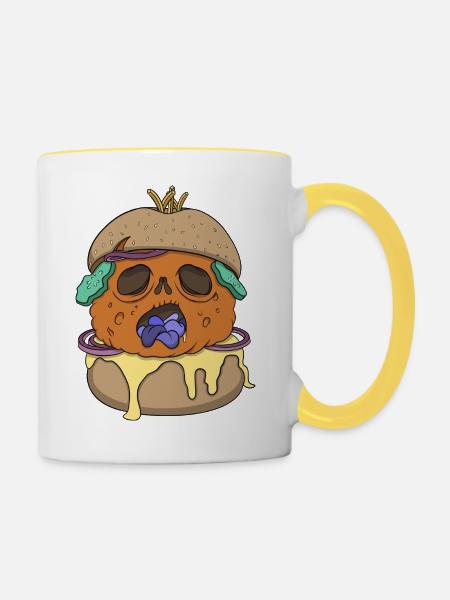 Burger - Grusel Fastfood - Tasse zweifarbig - Weiß/Gelb