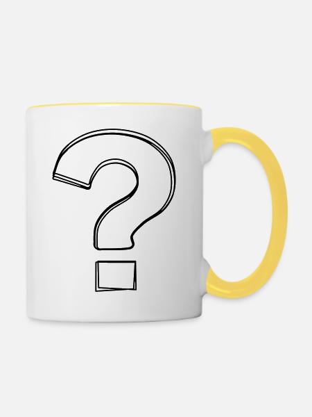 Fragezeichen handgezeichnet - Tasse zweifarbig - Weiß/Gelb
