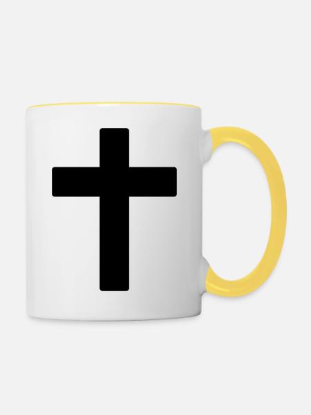 Kreuz - Tasse zweifarbig - Weiß/Gelb