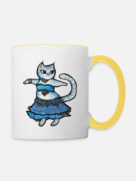 Blaues Kleid Katzendoodle - Tasse zweifarbig - Weiß/Gelb