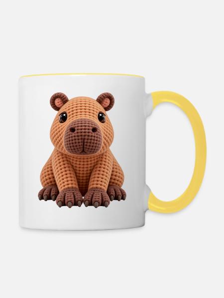 Kuscheliger Strick-Hippo - Tasse zweifarbig - Weiß/Gelb