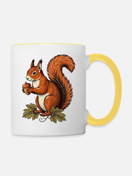 Eichhörnchen mit Herbstschatz - Tasse zweifarbig - Weiß/Gelb