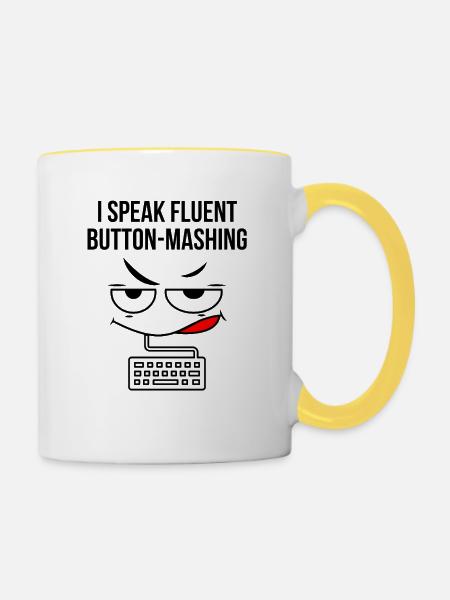 Ich spreche fließend Button-Mashing - Tasse zweifarbig - Weiß/Gelb