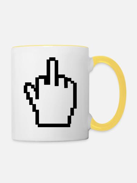 Mittelfinger in Pixel - Tasse zweifarbig - Weiß/Gelb