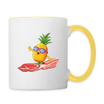 Ananas drôle cool sur l’onde de bacon - Mug contrasté - blanc/jaune - Droite