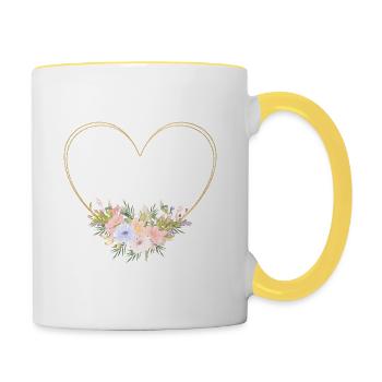 Coeur Fleurs personnalisables - Mug contrasté - blanc/jaune - Droite