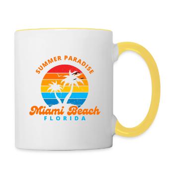 Summer Paradise Miami Beach Florida-Sunset-Palms - Contrasting Mug - white/yellow - Right