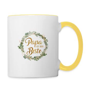 Papa ist der Beste personalisierbar - Tasse zweifarbig - Weiß/Gelb - Rechts