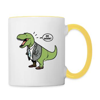Bureau d’affaires Go Work T-Rex Dino Dinosaure Costume - Mug contrasté - blanc/jaune - Droite