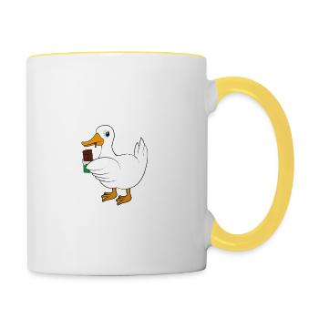 Ente mit Schokolade Spruch - Tasse zweifarbig - Weiß/Gelb - Rechts