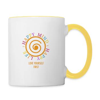 HAPPY MIND, HAPPY LIFE - Love Yourself First - Tasse zweifarbig - Weiß/Gelb - Rechts
