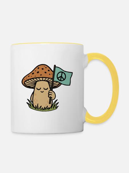 friedlicher Pilz - Tasse zweifarbig - Weiß/Gelb