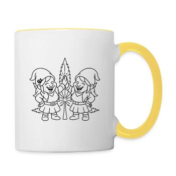 Zwergenfreundinnen mit Cannabisblatt - Tasse zweifarbig - Weiß/Gelb - Rechts