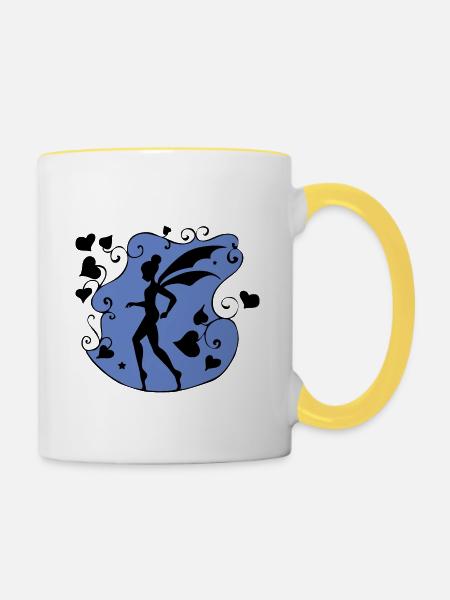 Feen-Silhouette - Tasse zweifarbig - Weiß/Gelb