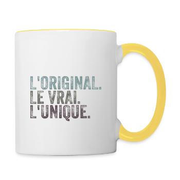 Humour Idée Cadeau Personnalisé Prénom Romain - Mug contrasté - blanc/jaune - Droite