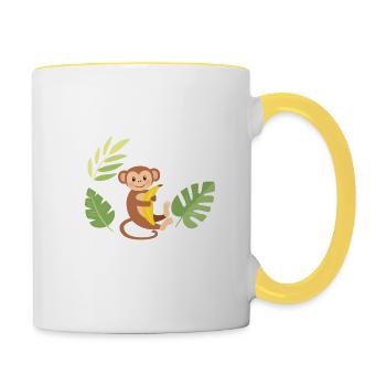 Monkey with banana - Contrasting Mug - white/yellow - Right
