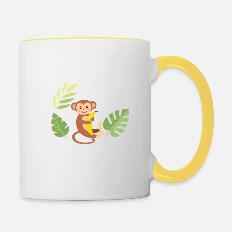 Singe à la banane - Mug contrasté - blanc/jaune