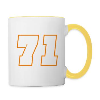 71 Zahl Symbol - Tasse zweifarbig - Weiß/Gelb - Rechts