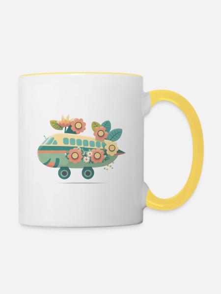 Gutelaune Flieger 1 - Tasse zweifarbig - Weiß/Gelb