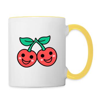 Kirschen-Duo im Kawaii-Stil - Tasse zweifarbig - Weiß/Gelb - Rechts