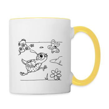 Quail coloring fun for children's clothing, bags, etc - Contrasting Mug - white/yellow - Right