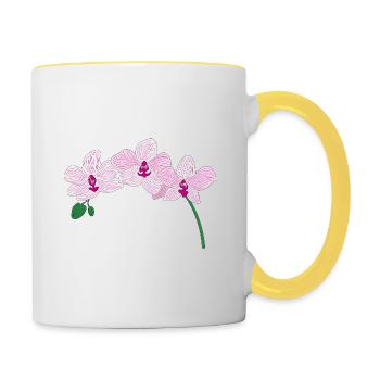 Rosa Orchidee Blume - Tasse zweifarbig - Weiß/Gelb - Rechts