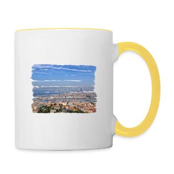 View over the port city of Marseille - Contrasting Mug - white/yellow - Right