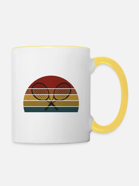 Retro Tennisschläger - Tasse zweifarbig - Weiß/Gelb