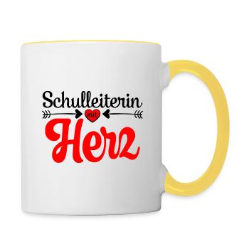 Schulleiterin mit Herz Abschiedsgeschenk Abschied - Tasse zweifarbig - Weiß/Gelb - Rechts