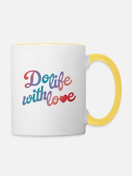 Leben Sie mit Liebe - Tasse zweifarbig - Weiß/Gelb