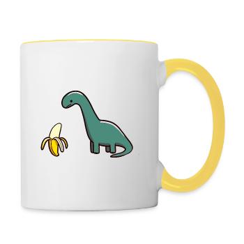 Green Dino Dinosaur and His Banana Art - Contrasting Mug - white/yellow - Right