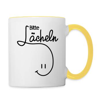 Bitte lächeln - Tasse zweifarbig - Weiß/Gelb - Rechts