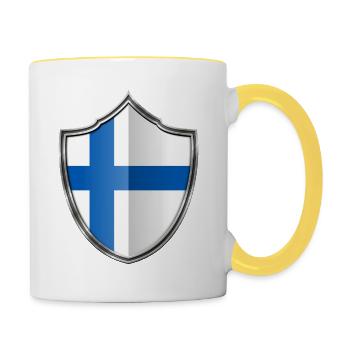 manteau Finlande drapeau des bras d'argent 015 - Mug contrasté - blanc/jaune - Droite