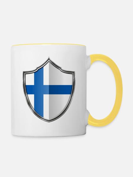 Finnland Flagge Wappen Silber 015 - Tasse zweifarbig - Weiß/Gelb