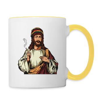 Smoking Weed Joint Jesus Cannabis Hanf Rasta 420 - Tasse zweifarbig - Weiß/Gelb - Rechts