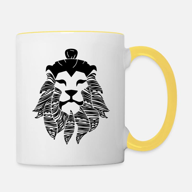 Mon Mane est sur mes joues - Lion Man - l'homme lion - Mug contrasté - blanc/jaune
