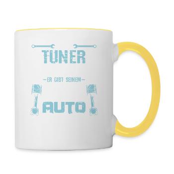 Tuner Auto Pause, lustiges Tuning Shirt Tunershirt - Tasse zweifarbig - Weiß/Gelb - Rechts