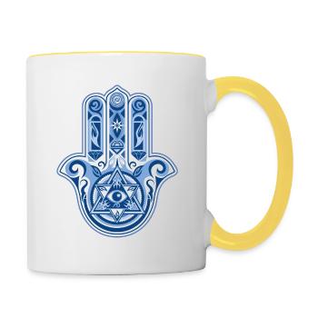 Hamsa Hand der Fatima, Glück & Schutz Symbol - Tasse zweifarbig - Weiß/Gelb - Rechts